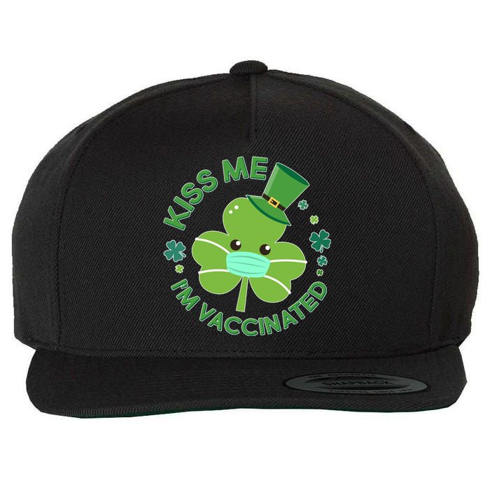 St Patrick's Day Kiss Me I'm Vaccinated Shamrock Wool Snapback Cap