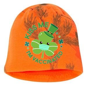 St Patrick's Day Kiss Me I'm Vaccinated Shamrock Kati - Camo Knit Beanie