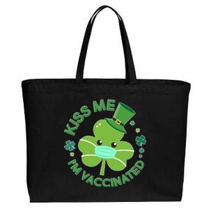 St Patrick's Day Kiss Me I'm Vaccinated Shamrock Cotton Canvas Jumbo Tote