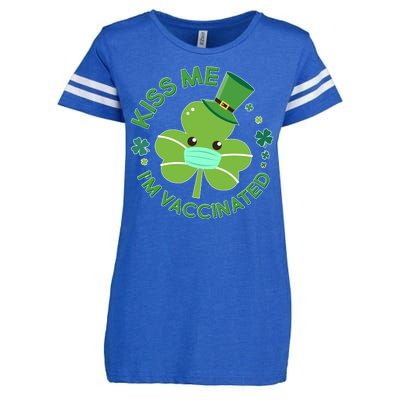 St Patrick's Day Kiss Me I'm Vaccinated Shamrock Enza Ladies Jersey Football T-Shirt