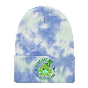 St Patrick's Day Kiss Me I'm Vaccinated Shamrock Tie Dye 12in Knit Beanie