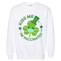 St Patrick's Day Kiss Me I'm Vaccinated Shamrock Garment-Dyed Sweatshirt