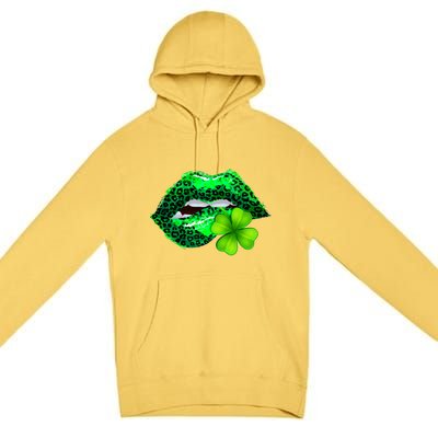 St Patrick's Day Leopard Print Lipstick Shamrock Premium Pullover Hoodie