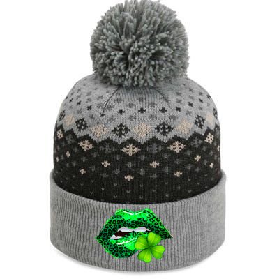 St Patrick's Day Leopard Print Lipstick Shamrock The Baniff Cuffed Pom Beanie