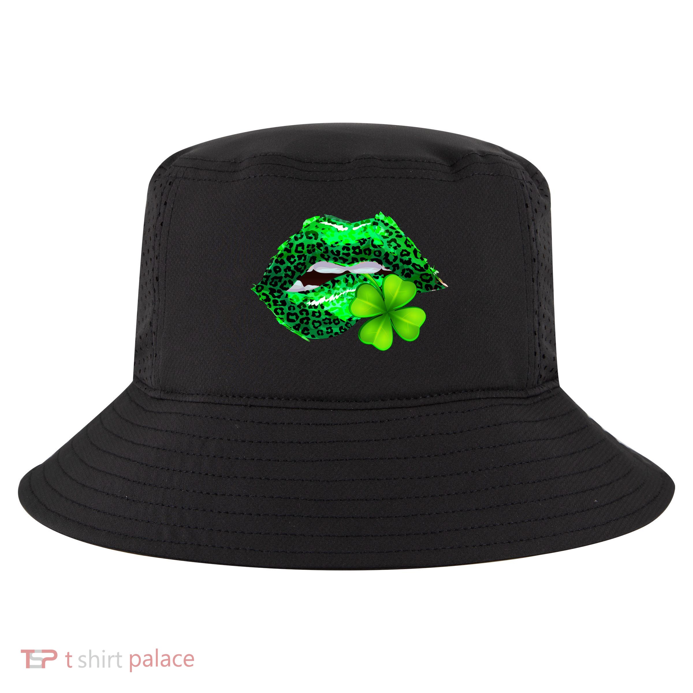 St Patrick's Day Leopard Print Lipstick Shamrock Cool Comfort Performance Bucket Hat
