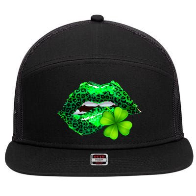 St Patrick's Day Leopard Print Lipstick Shamrock 7 Panel Mesh Trucker Snapback Hat