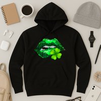 St Patrick's Day Leopard Print Lipstick Shamrock Hoodie