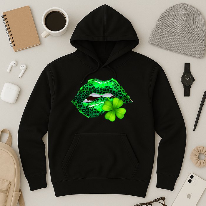 St Patrick's Day Leopard Print Lipstick Shamrock Hoodie