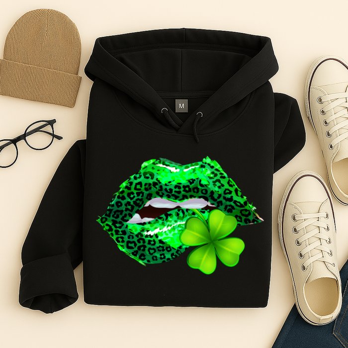 St Patrick's Day Leopard Print Lipstick Shamrock Hoodie
