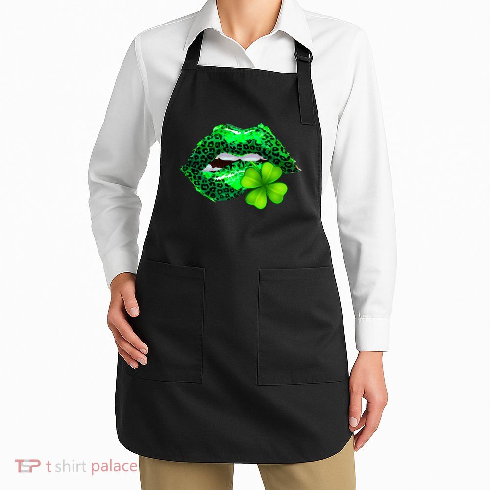 St Patrick's Day Leopard Print Lipstick Shamrock Apron