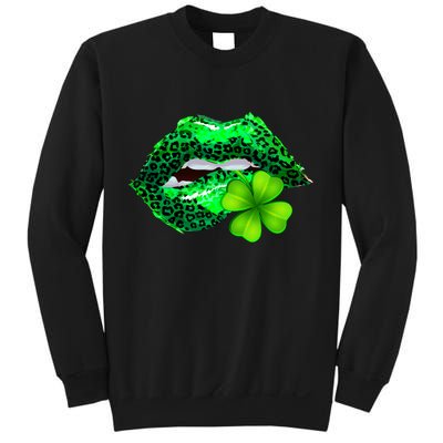 St Patrick's Day Leopard Print Lipstick Shamrock Sweatshirt