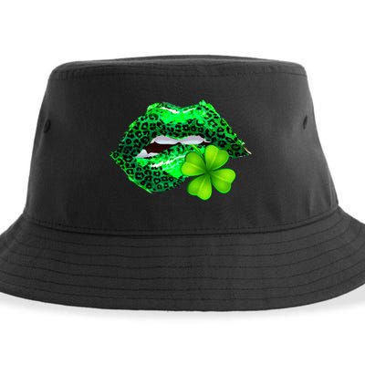 St Patrick's Day Leopard Print Lipstick Shamrock Sustainable Bucket Hat