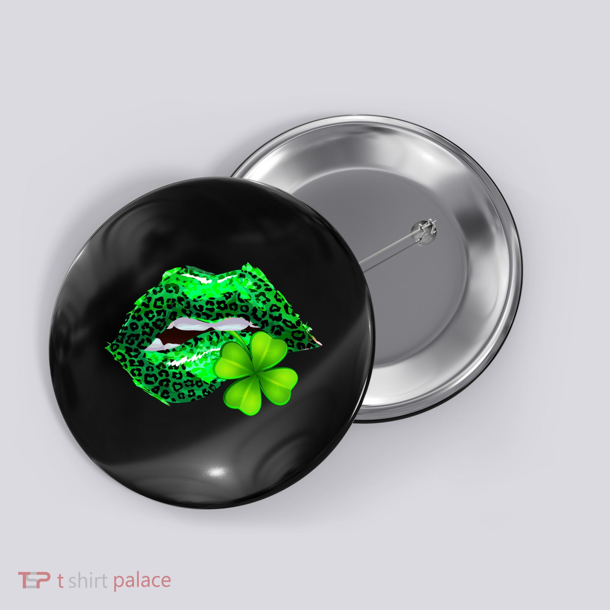 St Patrick's Day Leopard Print Lipstick Shamrock Button