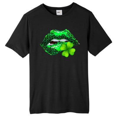 St Patrick's Day Leopard Print Lipstick Shamrock Tall Fusion ChromaSoft Performance T-Shirt