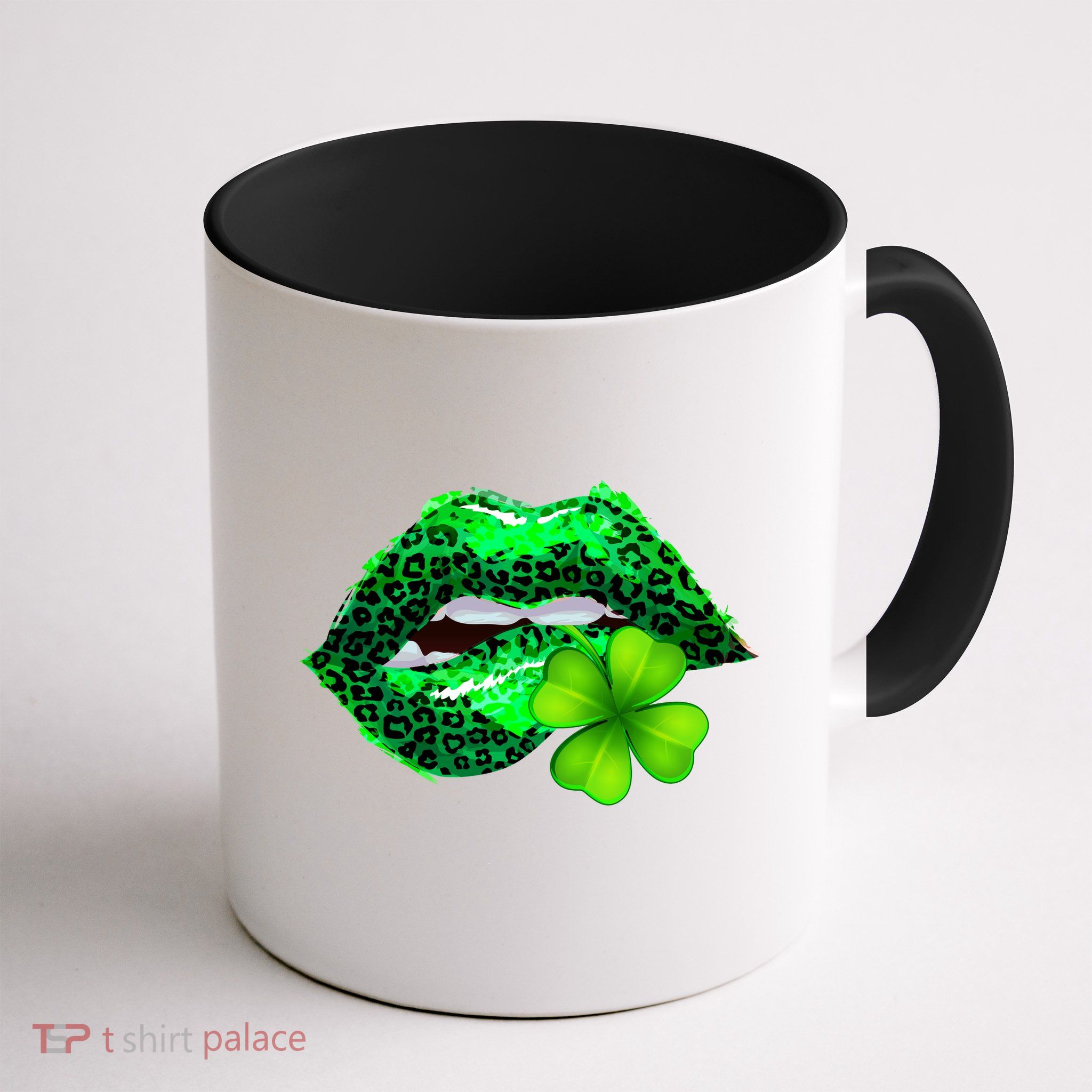 St Patrick's Day Leopard Print Lipstick Shamrock Mug