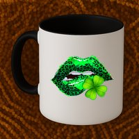 St Patrick's Day Leopard Print Lipstick Shamrock Mug
