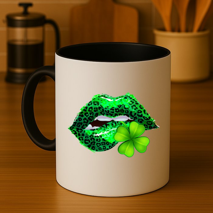 St Patrick's Day Leopard Print Lipstick Shamrock Mug