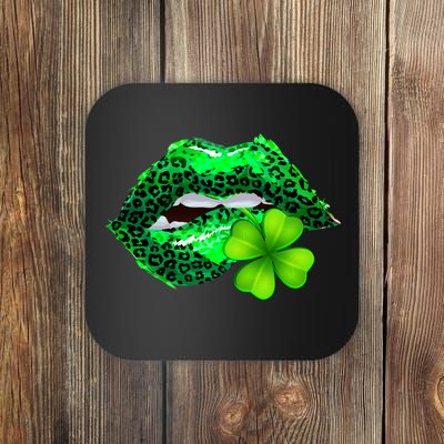 St Patrick's Day Leopard Print Lipstick Shamrock Coaster