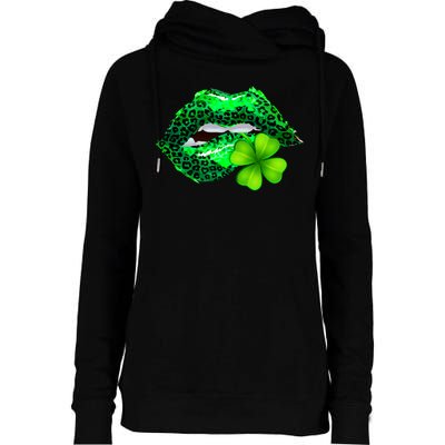 St Patrick's Day Leopard Print Lipstick Shamrock Womens Funnel Neck Pullover Hood