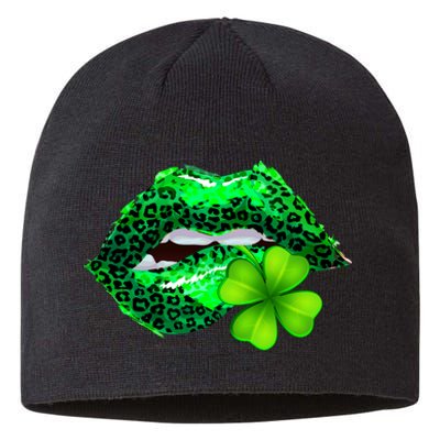 St Patrick's Day Leopard Print Lipstick Shamrock Sustainable Beanie