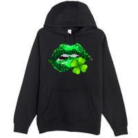 St Patrick's Day Leopard Print Lipstick Shamrock Premium Pullover Hoodie