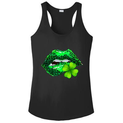 St Patrick's Day Leopard Print Lipstick Shamrock Ladies PosiCharge Competitor Racerback Tank