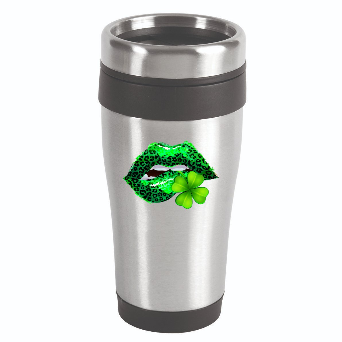 St Patrick's Day Leopard Print Lipstick Shamrock 16oz Travel Tumbler