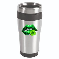 St Patrick's Day Leopard Print Lipstick Shamrock 16oz Travel Tumbler