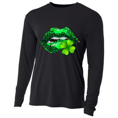St Patrick's Day Leopard Print Lipstick Shamrock Cooling Performance Long Sleeve Crew