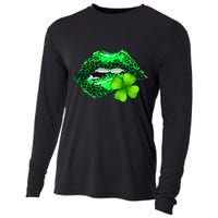 St Patrick's Day Leopard Print Lipstick Shamrock Cooling Performance Long Sleeve Crew