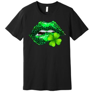 St Patrick's Day Leopard Print Lipstick Shamrock Premium T-Shirt