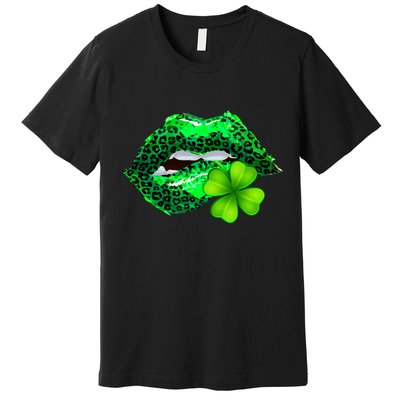 St Patrick's Day Leopard Print Lipstick Shamrock Premium T-Shirt
