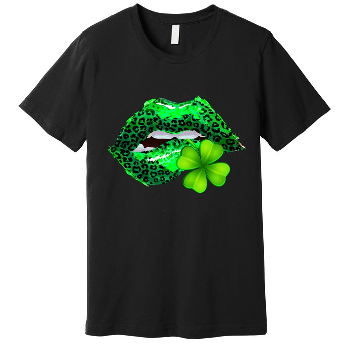 St Patrick's Day Leopard Print Lipstick Shamrock Premium T-Shirt