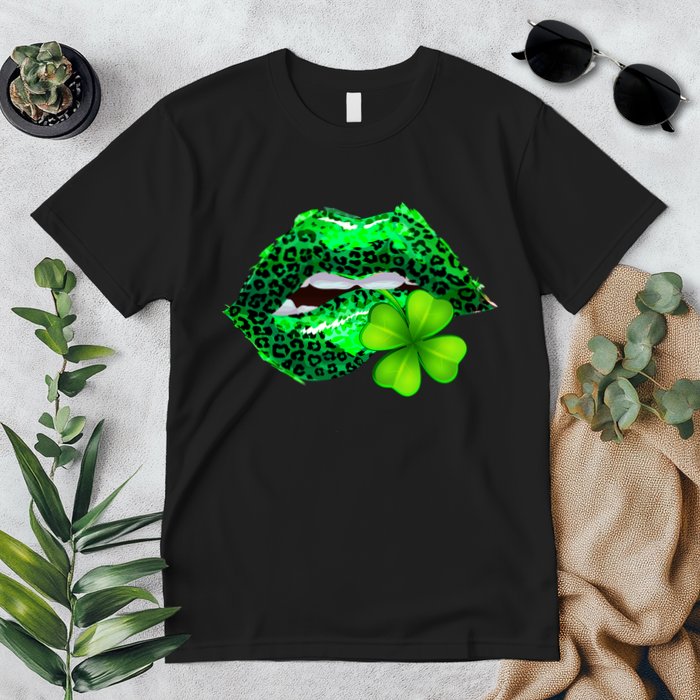 St Patrick's Day Leopard Print Lipstick Shamrock Premium T-Shirt