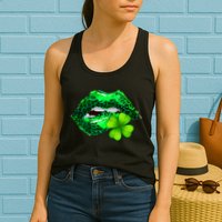 St Patrick's Day Leopard Print Lipstick Shamrock Womens Tank Top