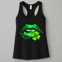 St Patrick's Day Leopard Print Lipstick Shamrock Womens Tank Top