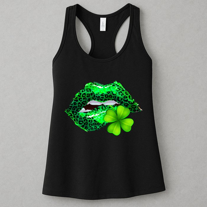 St Patrick's Day Leopard Print Lipstick Shamrock Womens Tank Top