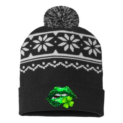 St Patrick's Day Leopard Print Lipstick Shamrock USA-Made Snowflake Beanie