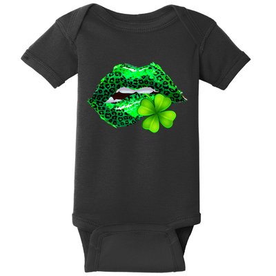 St Patrick's Day Leopard Print Lipstick Shamrock Baby Bodysuit