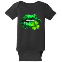 St Patrick's Day Leopard Print Lipstick Shamrock Baby Bodysuit
