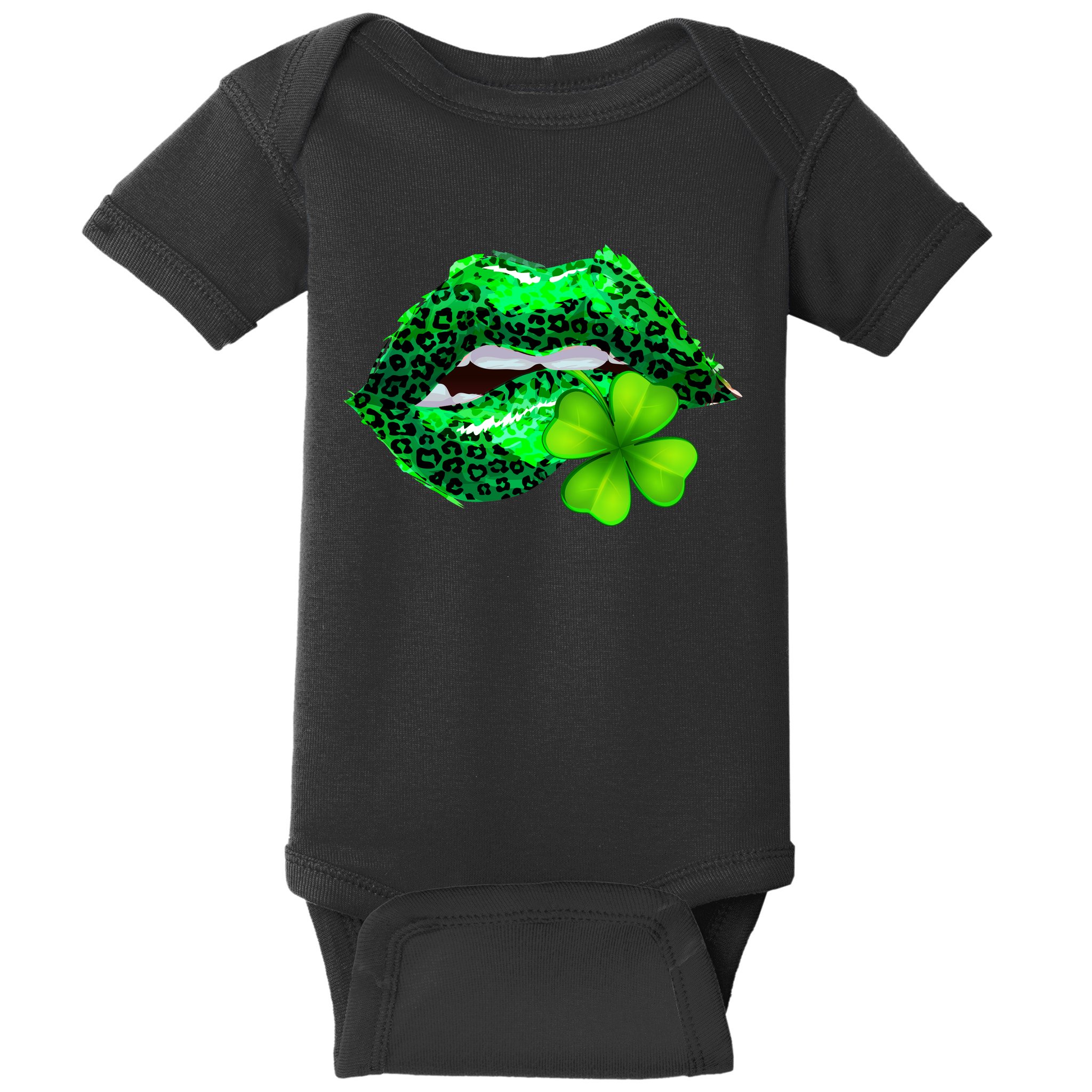 St Patrick's Day Leopard Print Lipstick Shamrock Baby Bodysuit