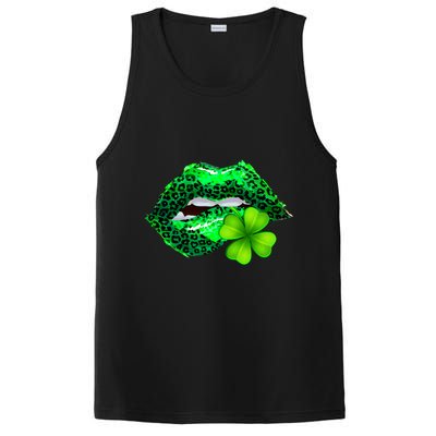 St Patrick's Day Leopard Print Lipstick Shamrock PosiCharge Competitor Tank