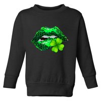 St Patrick's Day Leopard Print Lipstick Shamrock Toddler Sweatshirt