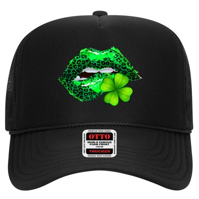 St Patrick's Day Leopard Print Lipstick Shamrock Trucker Hat