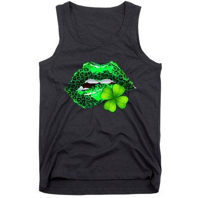 St Patrick's Day Leopard Print Lipstick Shamrock Tank Top