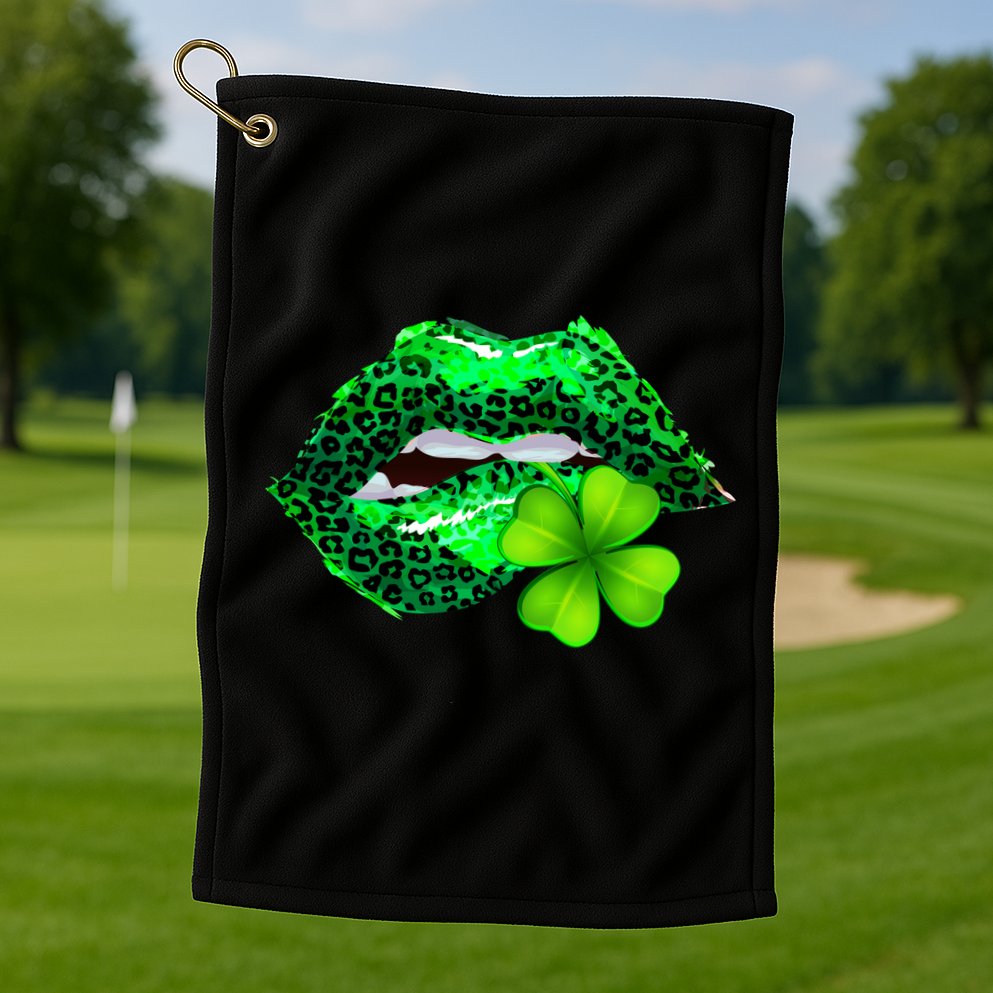 St Patrick's Day Leopard Print Lipstick Shamrock Golf Towel