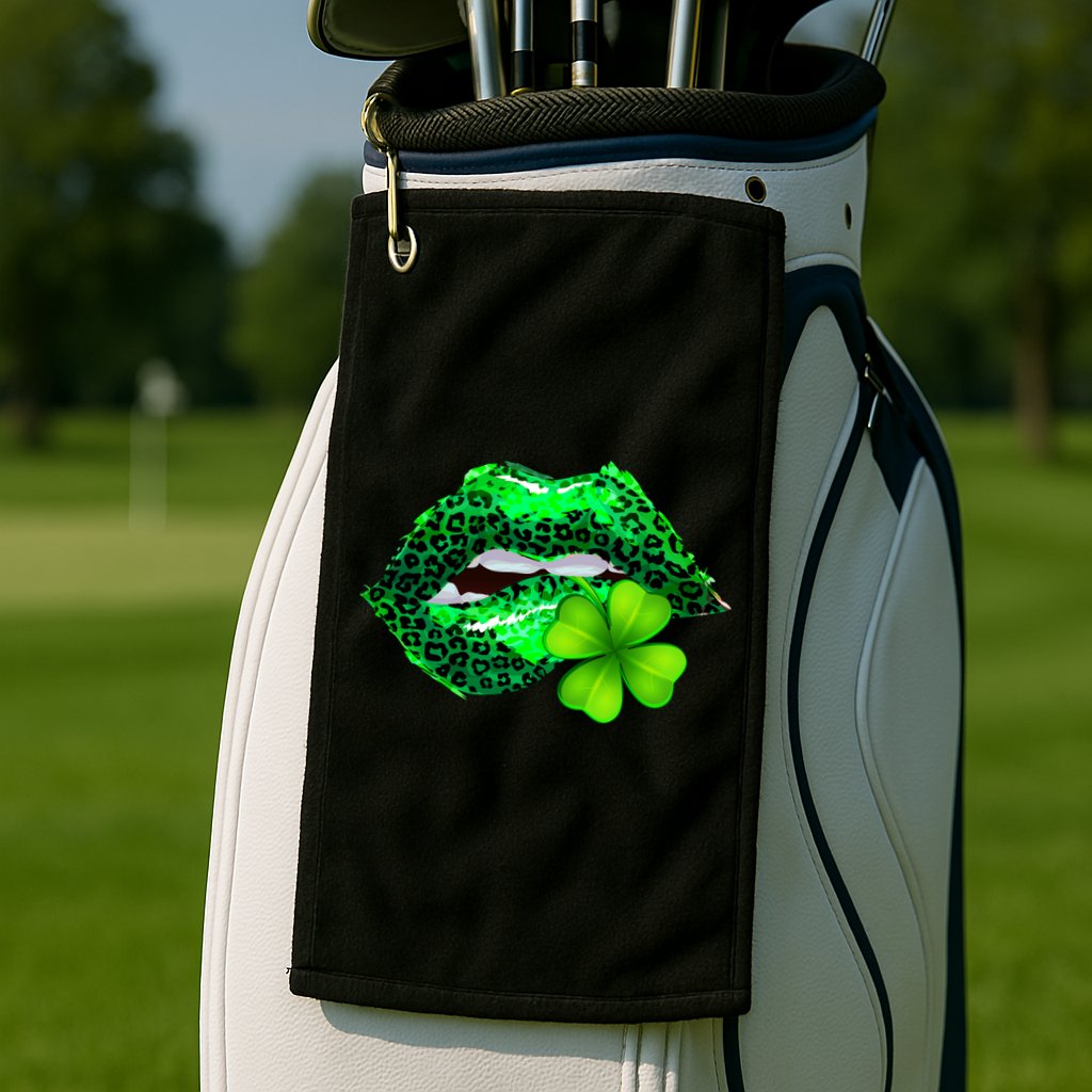 St Patrick's Day Leopard Print Lipstick Shamrock Golf Towel
