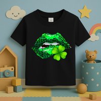 St Patrick's Day Leopard Print Lipstick Shamrock Toddler T-Shirt