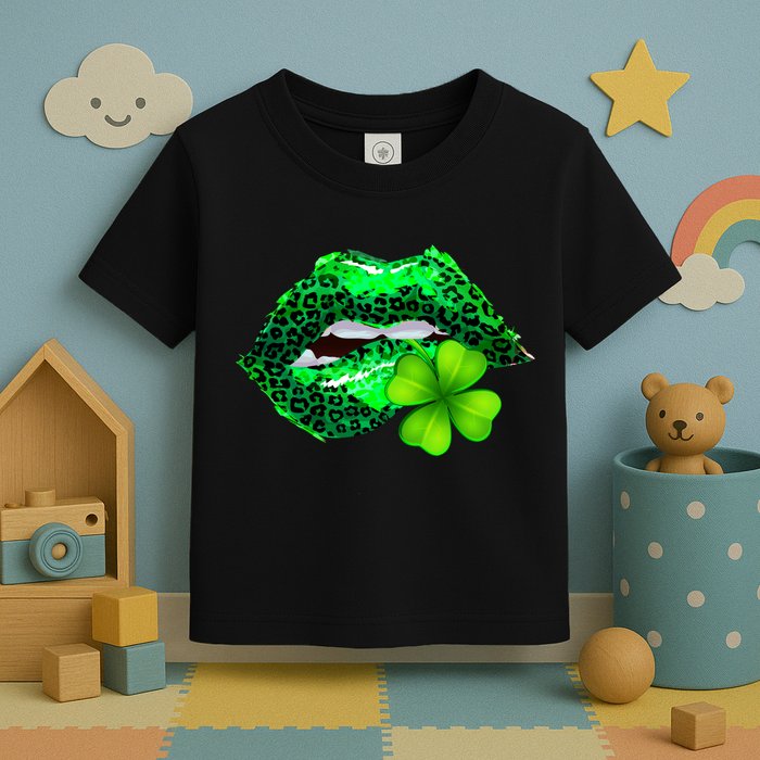 St Patrick's Day Leopard Print Lipstick Shamrock Toddler T-Shirt