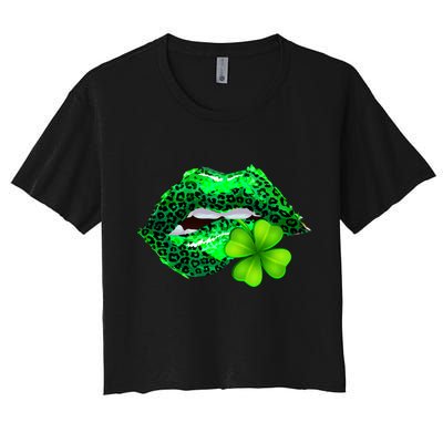 St Patrick's Day Leopard Print Lipstick Shamrock Crop Top